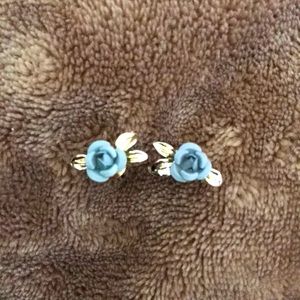Dainty Small Blue Rose Earrings